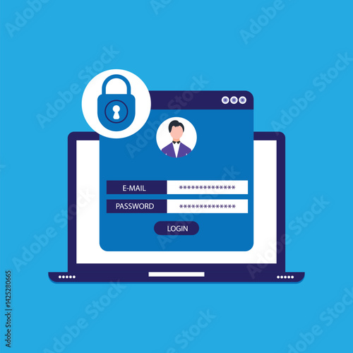 Login page on laptop screen. Notebook and online login form, sign in page