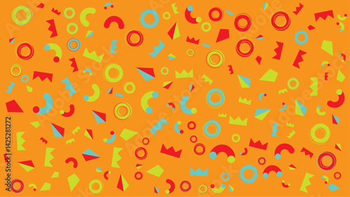 Colorful geometric pattern suitable for backgrounds, packaging design, textiles, and print materials like posters, cards, and invitations. Vibrant and versatile design.