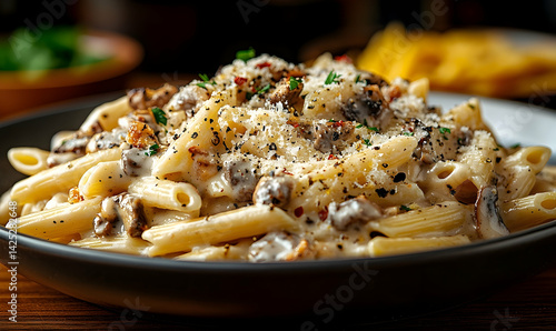 Creamy pasta dish food photography