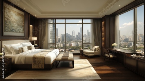 Luxurious bedroom with city view