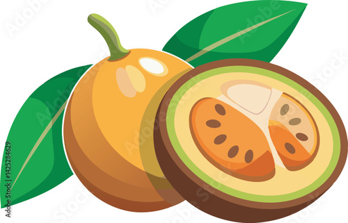 A vibrant vector art illustration of the beautiful mamey sapote fruit, showcasing its rich colors and tropical appeal in detail.