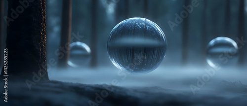 Obraz na płótnie Mystical orbs float in a misty forest w salonie