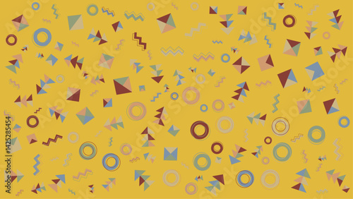 Yellow background with geometric shapes suitable for graphic design projects, website backgrounds, pattern designs, and colorful marketing materials.