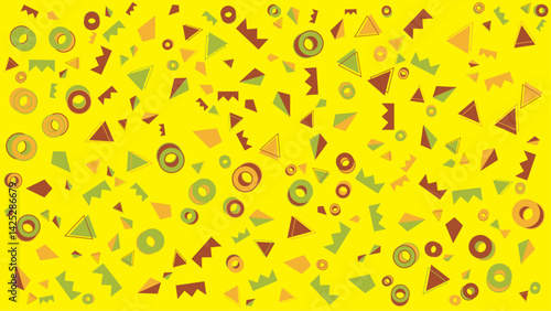 Yellow background with geometric shapes. Suitable for modern design projects, brochures, posters, and web graphics needing a vibrant touch.