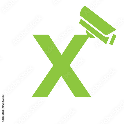 Initial Letter X Security Camera Icon, CC tv Symbol Vector Template