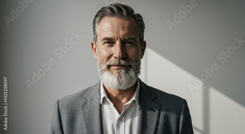 Sophisticated Man with White Beard in Gray Suit