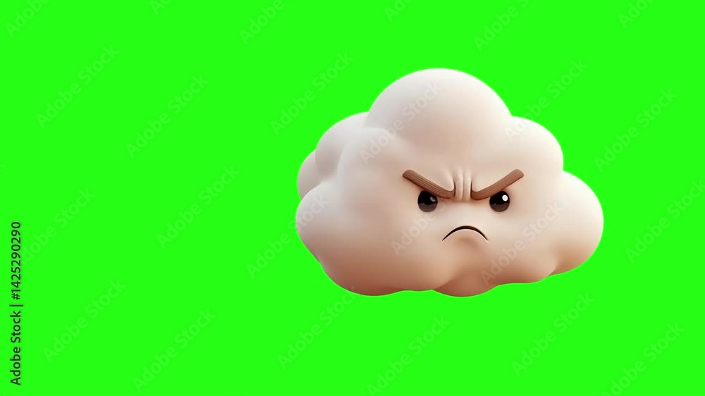 An angry cloud emoji is set on a green screen. An angry cloud emoji is set on a green screen.