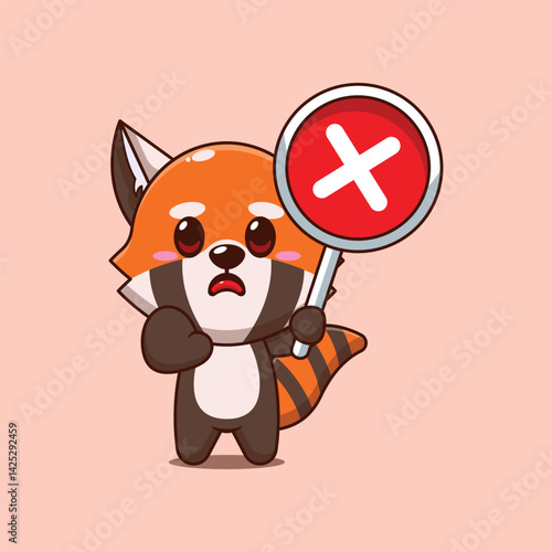 Cute red panda cartoon vector illustration with wrong sign
