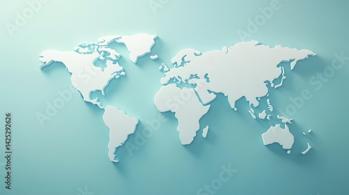 World map graphic, light blue background