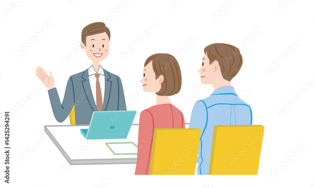 Obraz premium 窓口で相談する夫婦 ライフプラン