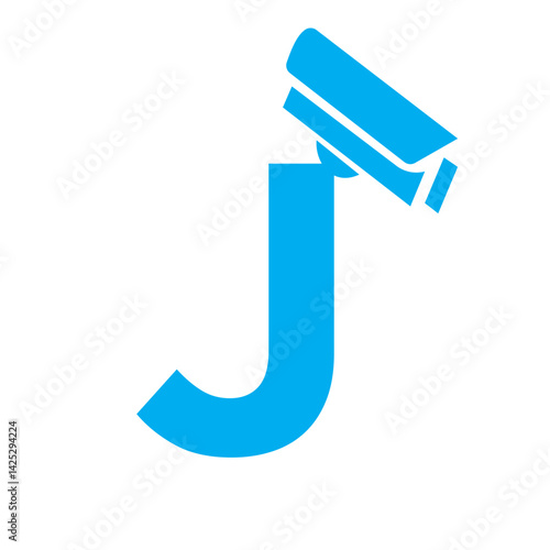 Initial Letter J Security Camera Icon, CC tv Symbol Vector Template