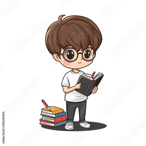 Cute Boy Reading Book