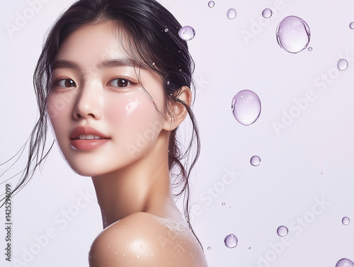 asian korean beauty model with water splash