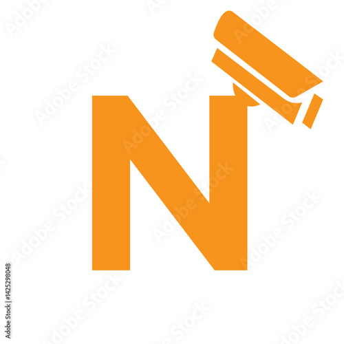 Initial Letter N Security Camera Icon, CC tv Symbol Vector Template