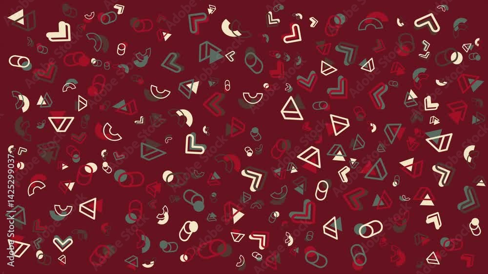 Pattern of red white green and grey geometric shapes on a maroon background. Suitable for festive decorations, gift wrapping, or digital backgrounds. video motion