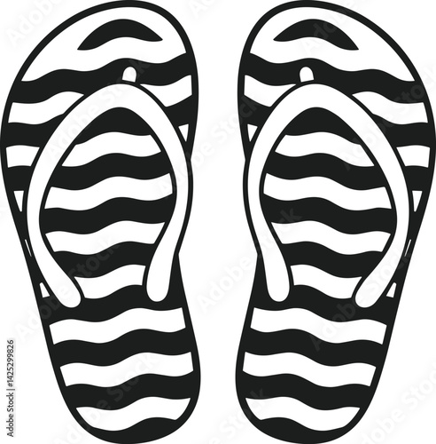 Striped Flip Flops Silhouette Vector – Summer Beach Sandals Illustration