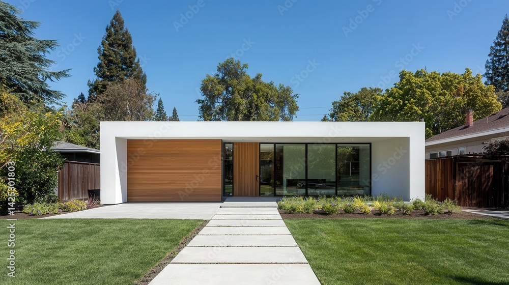 Modern Minimalist Home with Clean Lines and Lush Green Surroundings Modern Minimalist Home with Clean Lines and Lush Green Surroundings