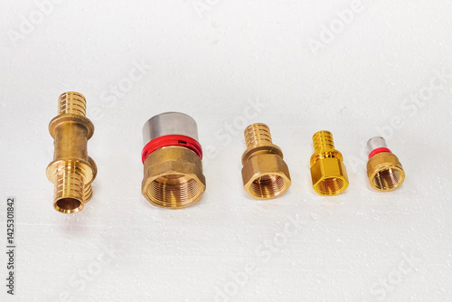Obraz na płótnie Copper plumbing fittings for connection pipes w salonie