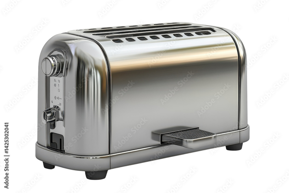 Sleek chrome toaster a kitchen essential for perfectly toasted bread boasts a retro design with smooth curves and a polished on transparent background Sleek chrome toaster a kitchen essential for perfectly toasted bread boasts a retro design with smooth curves and a polished on transparent background