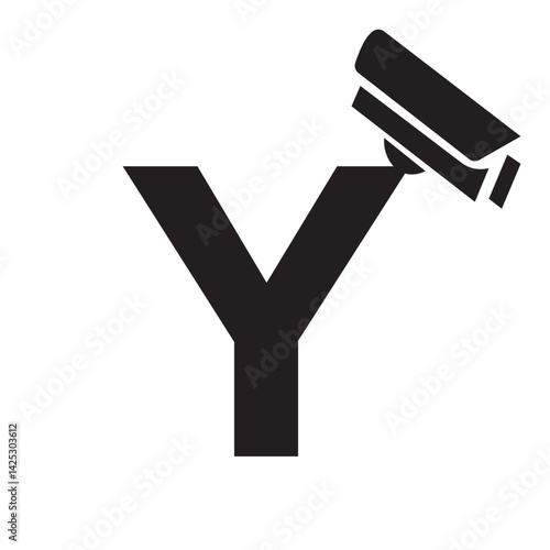 Initial Letter Y Security Camera Icon, CC tv Symbol Vector Template