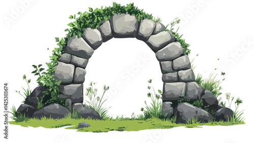 Majestic Stone Arch Drawing with Detailed Architecture