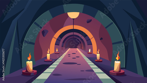 A hidden underground tunnel turned into an urban sanctuary adorned with candles and soft music..