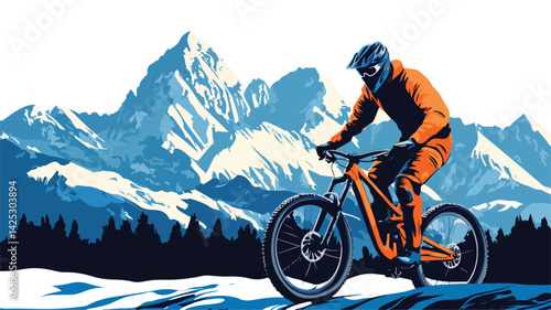 Mountain Biking Adventure: Man Riding Bike in Front of Majestic Mount
