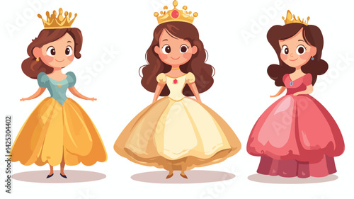 Enchanting Cartoon Princess Girl Queen Carnival Costume Vector Illustration