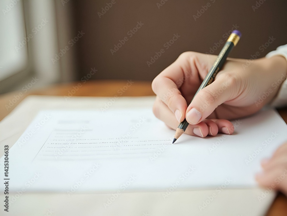 Hand holding a pencil over blank paper Hand holding a pencil over blank paper