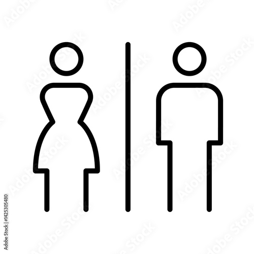 Toilet line icons set. Men and women restroom icon sign right arrow. Disabled wheelchair icon. Vector Illustration