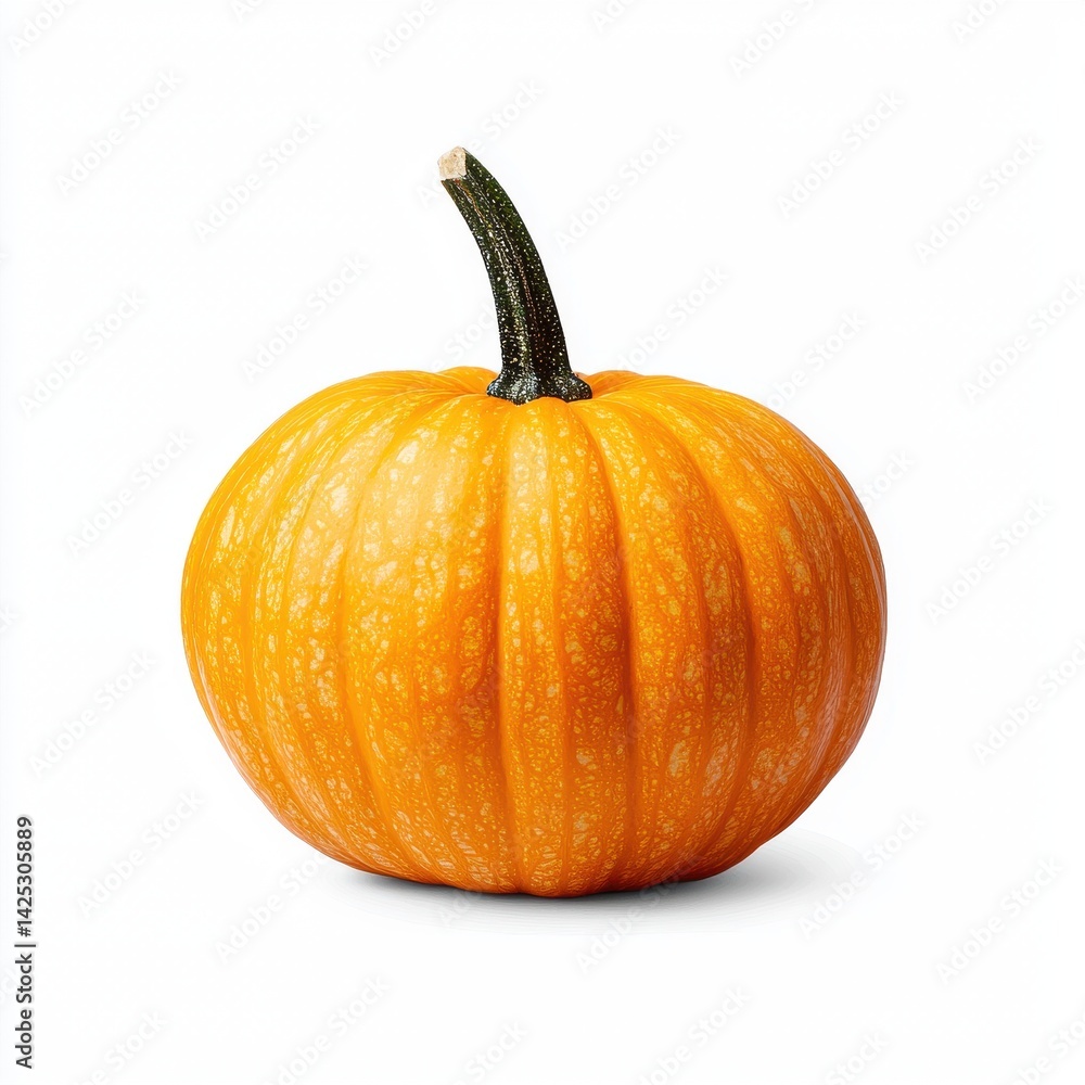 Obraz premium Bright Orange Pumpkin with Textured Skin and Green Stem