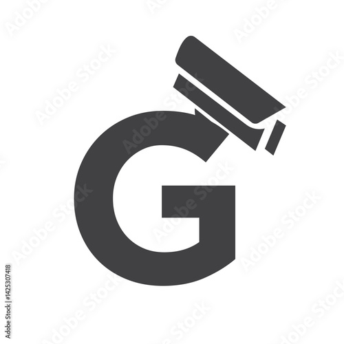 Initial Letter G Security Camera Icon, CC tv Symbol Vector Template