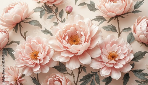 Exquisite Pastel Pink Peonies Floral Background for Wedding Invitations or Romantic Designs