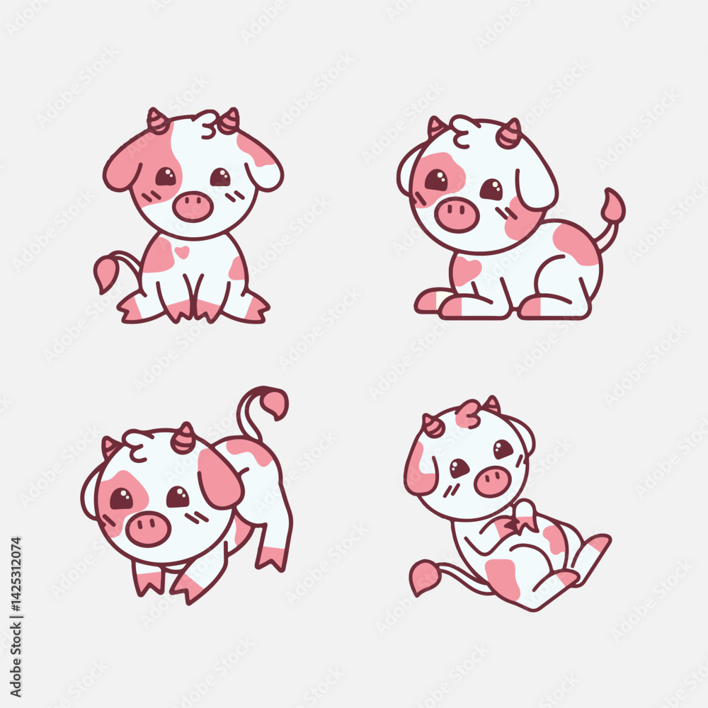 Naklejka premium Set of baby cow vector illustration