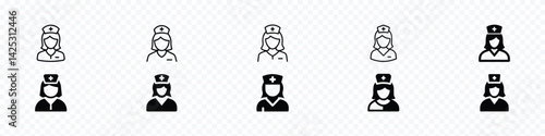 Female Nurse Icon – Medical Cap and Uniform Silhouette Illustration, Nurse Icon, Female nurse icon. Simple black silhouette of female nurse