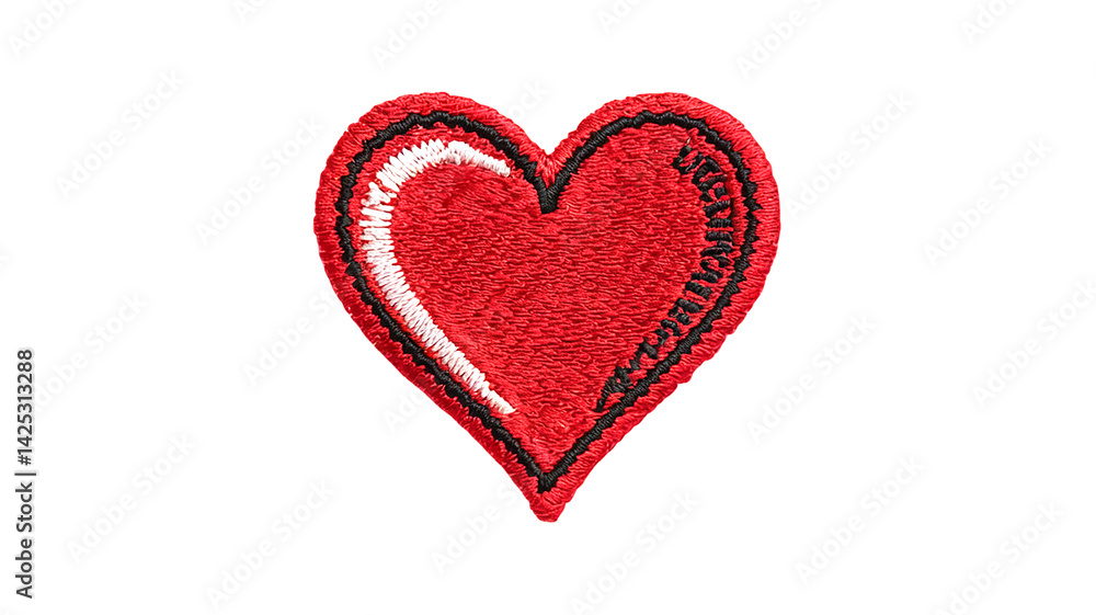 Embroidered Red Heart Patch isolated on transparent background Embroidered Red Heart Patch isolated on transparent background