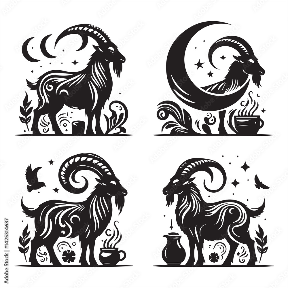 create goat Silhouette Vector with white background create goat Silhouette Vector with white background