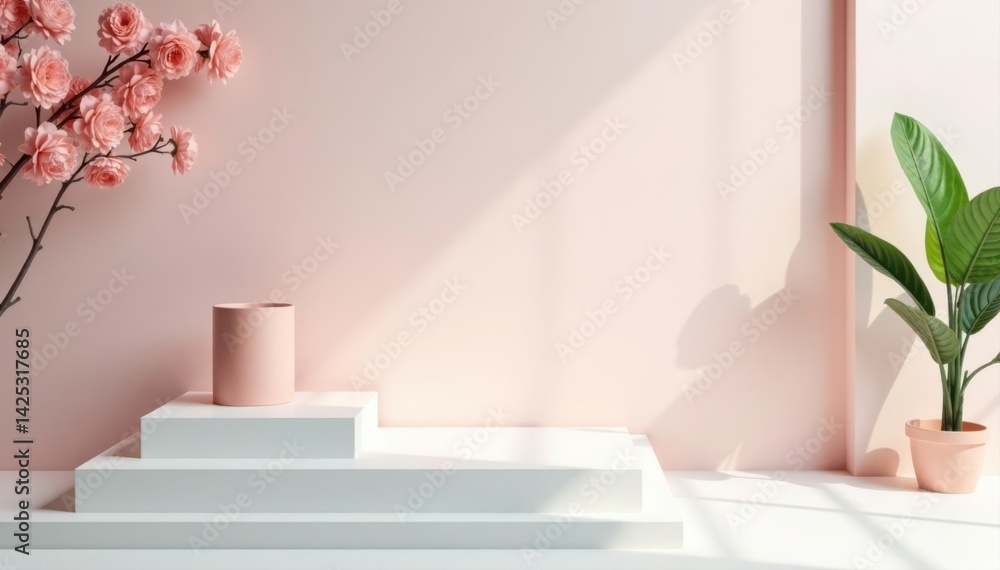 Obraz premium Sleek white platform, perfect for showcasing products Bright, empty space for design , empty, mockup, studio