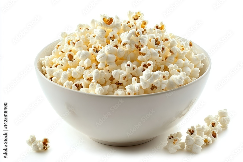 Popcorn in white bowl on white background. Possible use Stock photo Popcorn in white bowl on white background. Possible use Stock photo