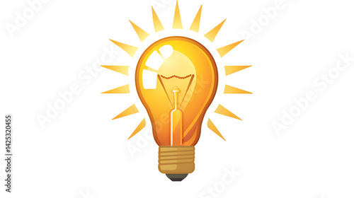 A glowing orange light bulb with radiating light beams on a transparent background, symbolizing a brilliant idea or illumination.