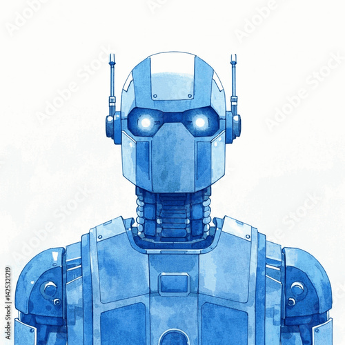Mechanical muse in color robot isolated watercolor vector illustration svg 