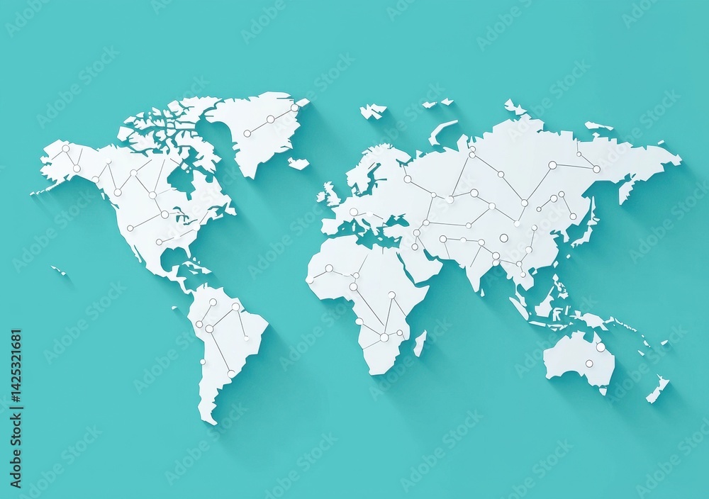Fototapeta premium Minimalist World Map with Network Lines and Teal Background