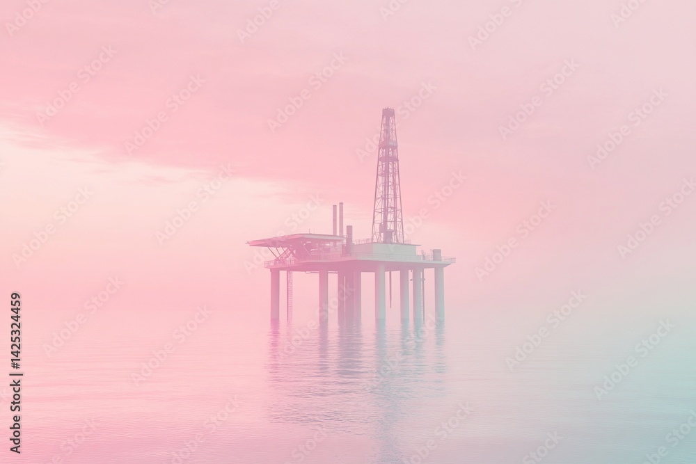 Oil rig in pastel sunrise Oil rig in pastel sunrise