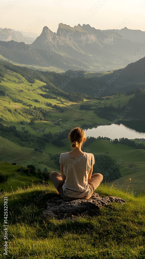 Serene Woman Enjoying Mountain View Serene Woman Enjoying Mountain View