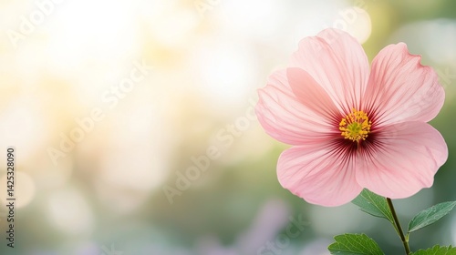 Delicate Pink Flower Blooming Against Soft Nature Background Light