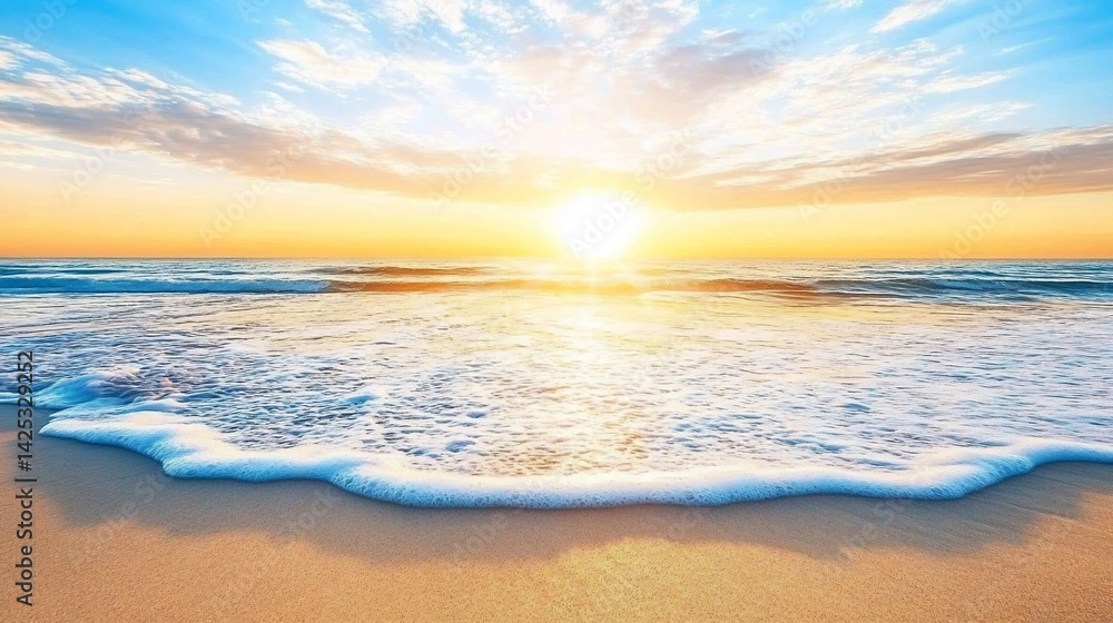 Golden sunset over a tranquil beach Golden sunset over a tranquil beach