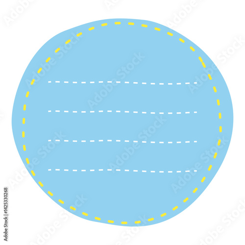 Blue note paper. Hand-drawn cute striped note paper sheet. Cartoon illustration of decorative note paper.