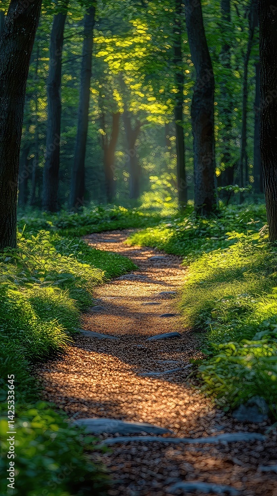 Obraz premium Serene Forest Path with Green Leaves