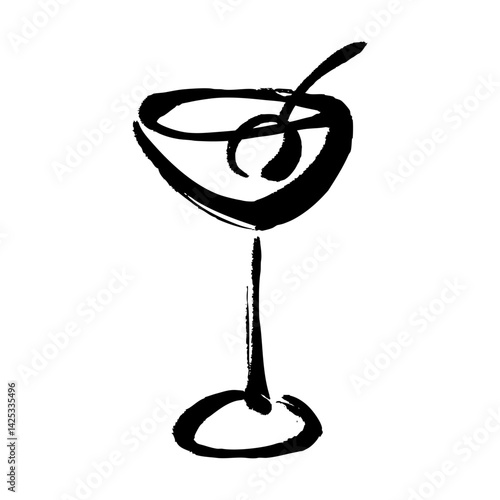筆タッチのマティーニの線画イラスト