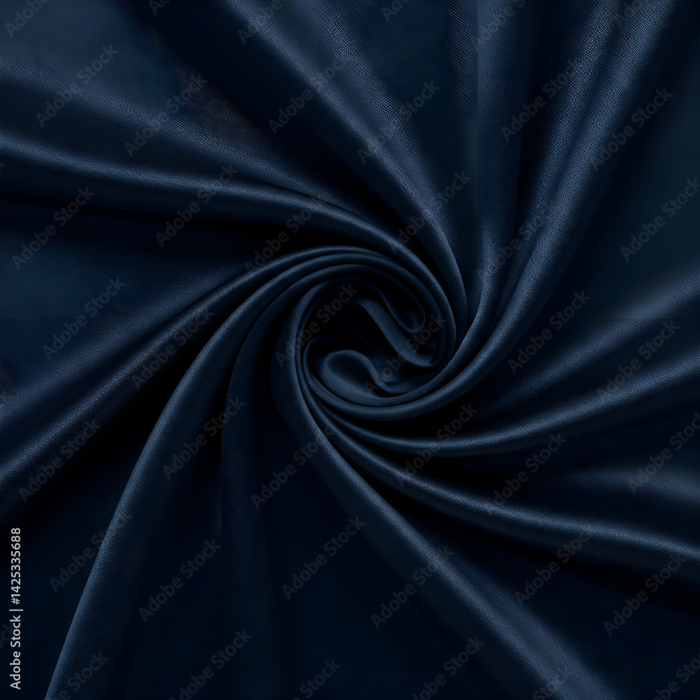 Fototapeta premium Top view of midnight blue satin fabric with minimal swirl isolated on white background